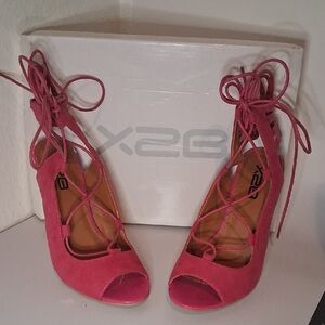 X2 Women's Vibrant Pink Suede Lace-Up Heels